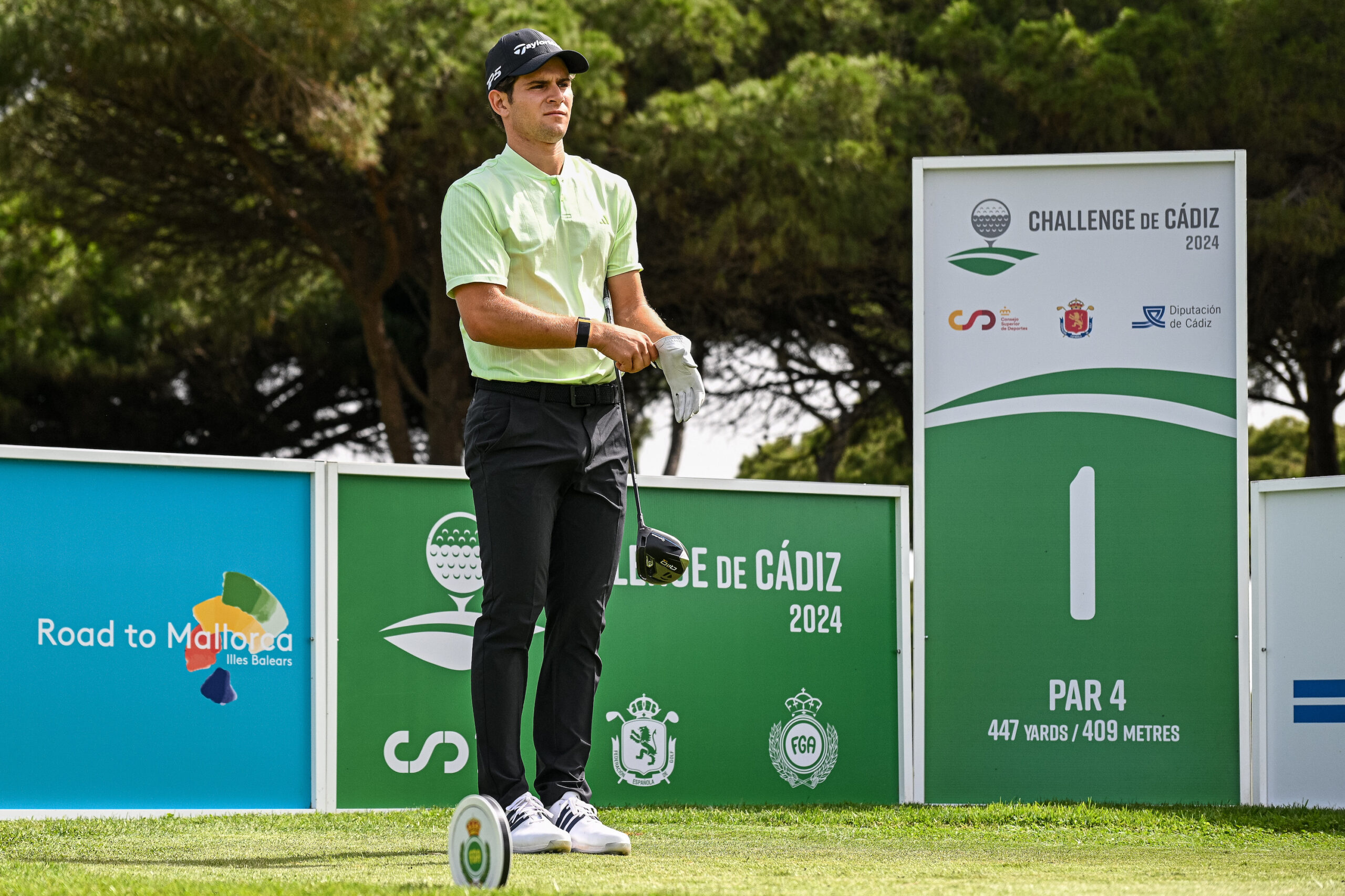 CADIZ, SPAIN - JUNE 6: Angel Ayora of Spain prepares to plays his tee shot on the 1st hole during day one of the Challenge de Cadiz at Iberostar Real Golf Novo Sancti Petri on June 6, 2024 in Cadiz, Spain. (Photo by Octavio Passos/Getty Images)